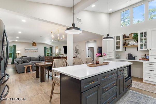 Dining room, Interior, Kitchen, Living room, Pendant Lights, Recessed Lighting, Wood Texture Flooring