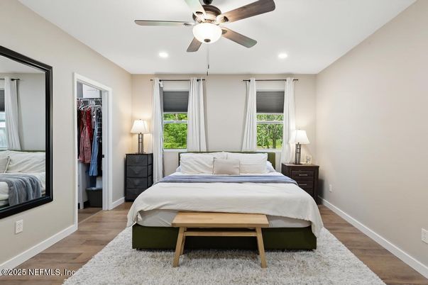 Bedroom, Interior, Recessed Lighting, Wood Texture Flooring