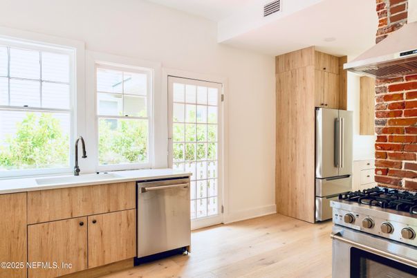 Interior, Kitchen, Stainless Steel Appliances, Wood Texture Flooring