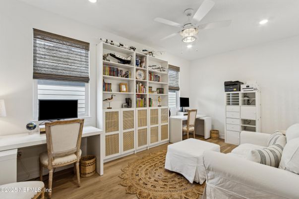 Home Office, Interior, Recessed Lighting, Wood Texture Flooring