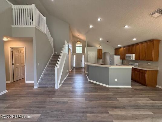 Interior, Kitchen, Recessed Lighting, Wood Texture Flooring