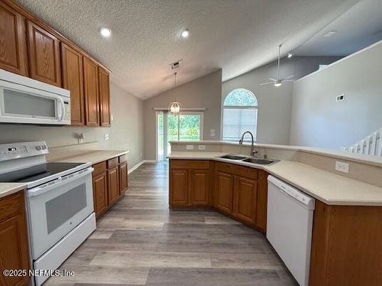 Interior, Kitchen, Pendant Lights, Recessed Lighting, Wood Texture Flooring