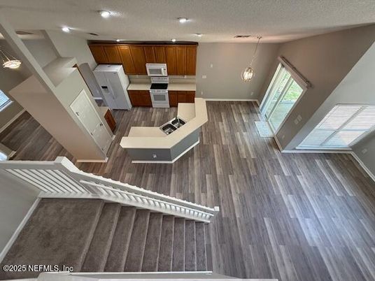 Interior, Kitchen, Pendant Lights, Recessed Lighting, Wood Texture Flooring