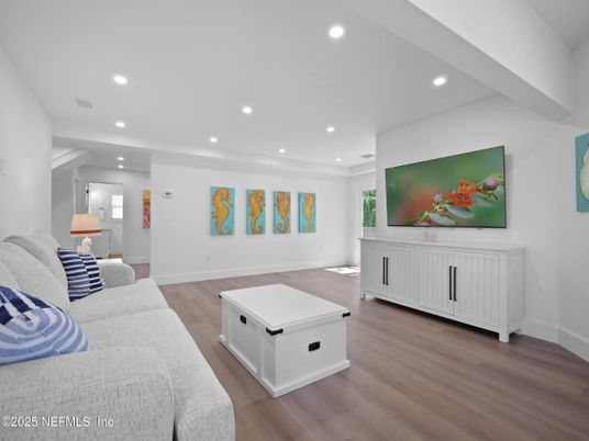 Interior, Living room, Recessed Lighting, Wood Texture Flooring