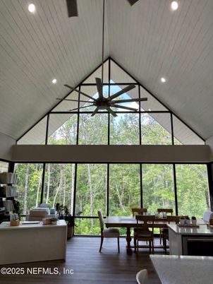 Dining room, Interior, Recessed Lighting, Wood Texture Flooring