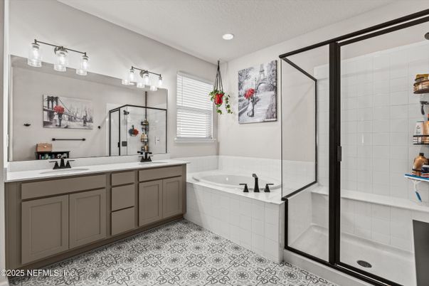 Bathroom, Dual Sink Vanities, Glass Shower, Interior, Recessed Lighting
