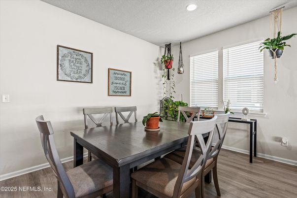 Dining room, Interior, Recessed Lighting, Wood Texture Flooring