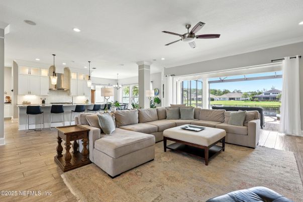 Interior, Kitchen, Living room, Pendant Lights, Recessed Lighting, Wood Texture Flooring