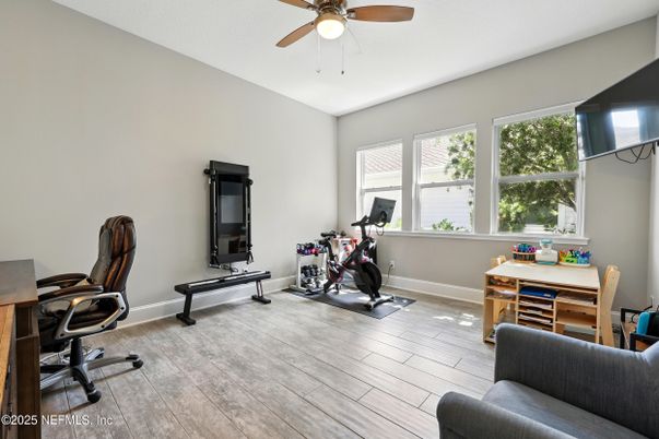 Fitness Equipment, Home Office, Interior, Wood Texture Flooring
