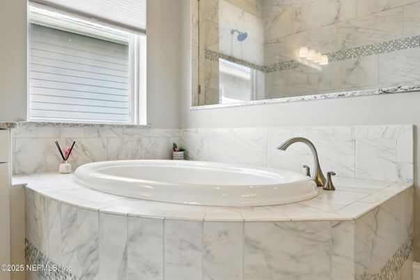 Bathroom, Interior, Marble Walls, Tile Countertops