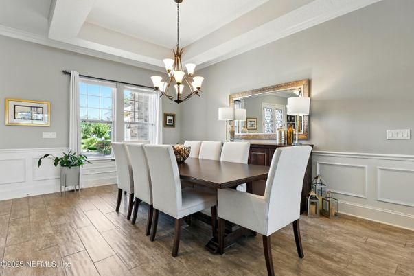 Chandelier, Dining room, Interior, Wood Texture Flooring