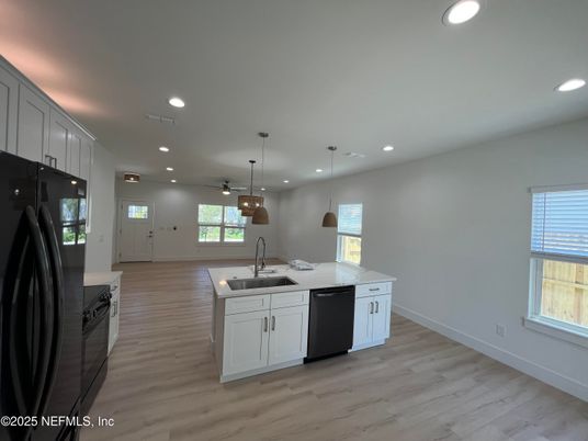 Interior, Kitchen, Pendant Lights, Recessed Lighting, Wood Texture Flooring