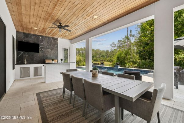 Dining room, Exterior, Interior, Recessed Lighting, Wooden Ceilings