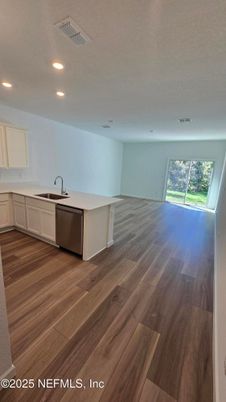Empty room, Interior, Kitchen, Recessed Lighting, Wood Texture Flooring