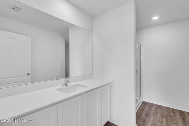 Bathroom, Interior, Recessed Lighting, Wood Texture Flooring