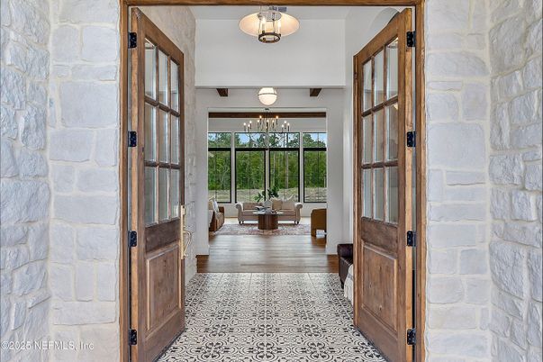 Interior, Pendant Lights, Stone Walls, Wood Texture Flooring