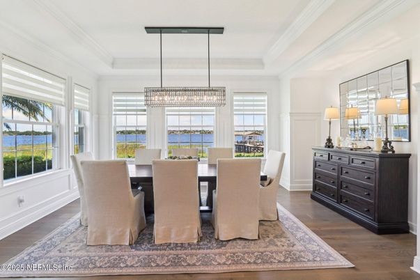 Chandelier, Dining room, Interior, Pendant Lights, Water, Wood Texture Flooring