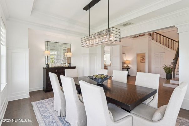 Chandelier, Dining room, Interior, Wood Texture Flooring