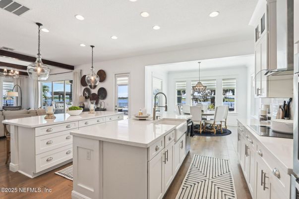 Dining room, Interior, Kitchen, Living room, Pendant Lights, Recessed Lighting, Water, Wood Texture Flooring