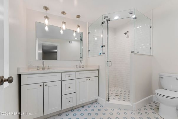 Bathroom, Dual Sink Vanities, Glass Shower, Interior