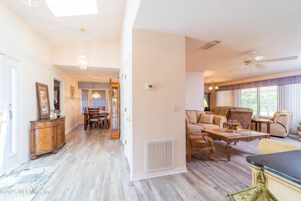 Dining room, Interior, Living room, Pendant Lights, Wood Texture Flooring