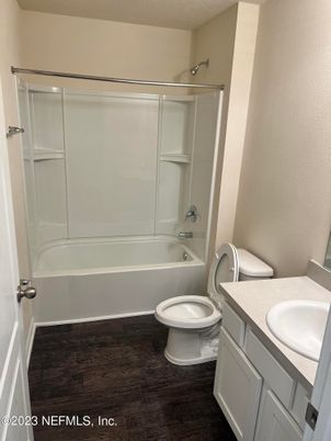 Bathroom, Glass Shower, Interior, Wood Texture Flooring