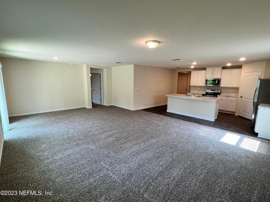 Empty room, Interior, Kitchen, Recessed Lighting, Stainless Steel Appliances