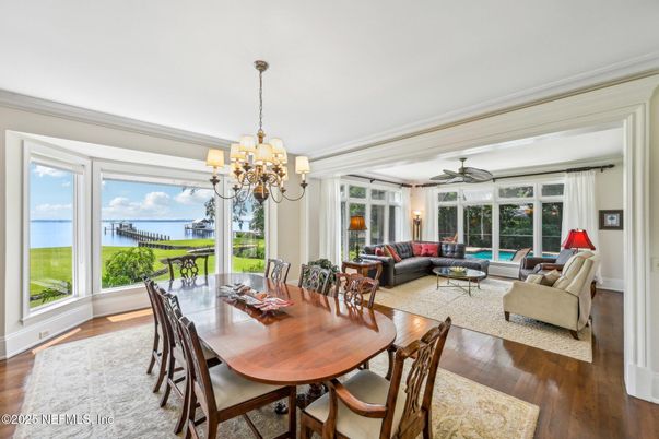 Chandelier, Dining room, Interior, Living room, Water, Wood Texture Flooring