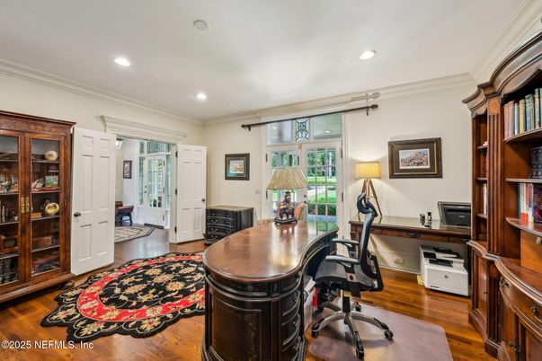 Home Office, Interior, Recessed Lighting, Wood Texture Flooring