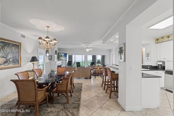 Chandelier, Dining room, Fireplace, Interior, Kitchen, Living room, Recessed Lighting