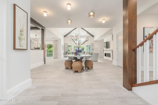 Dining room, Interior, Recessed Lighting, Wood Texture Flooring