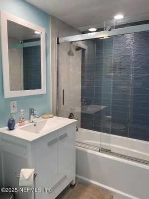 Bathroom, Glass Shower, Interior, Recessed Lighting