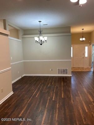 Chandelier, Empty room, Interior, Pendant Lights, Wood Texture Flooring