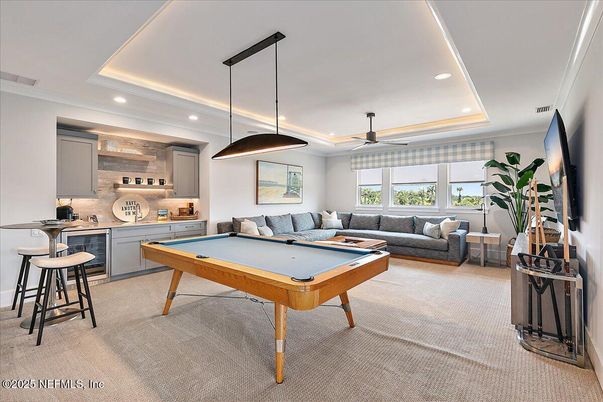 Billiard Table, Game Room, Interior, Pendant Lights, Recessed Lighting