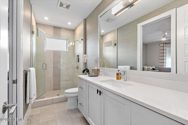 Bathroom, Glass Shower, Interior, Recessed Lighting