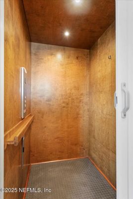 Elevator, Interior, Recessed Lighting, Wooden Walls