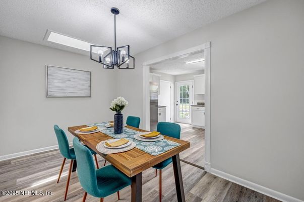 Dining room, Interior, Pendant Lights, Wood Texture Flooring