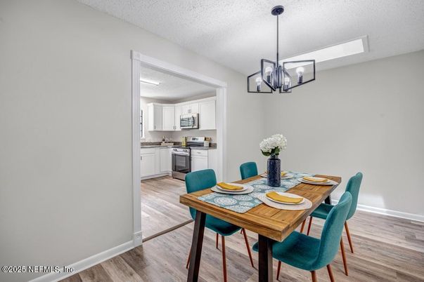 Dining room, Interior, Kitchen, Pendant Lights, Wood Texture Flooring
