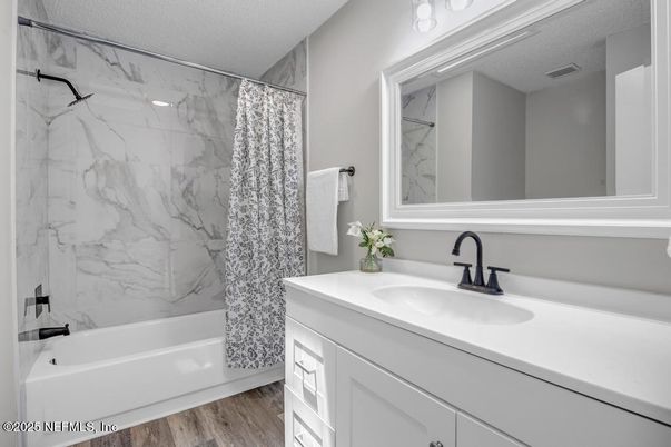 Bathroom, Interior, Marble Walls, Wood Texture Flooring