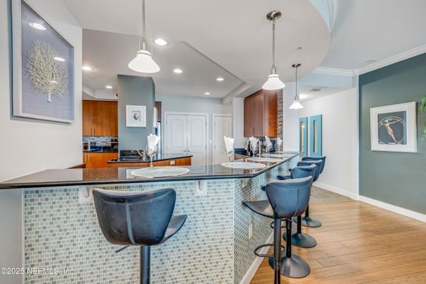 Interior, Kitchen, Pendant Lights, Recessed Lighting, Wood Texture Flooring