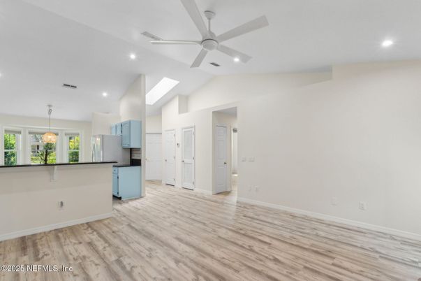 Empty room, Interior, Kitchen, Pendant Lights, Recessed Lighting, Wood Texture Flooring