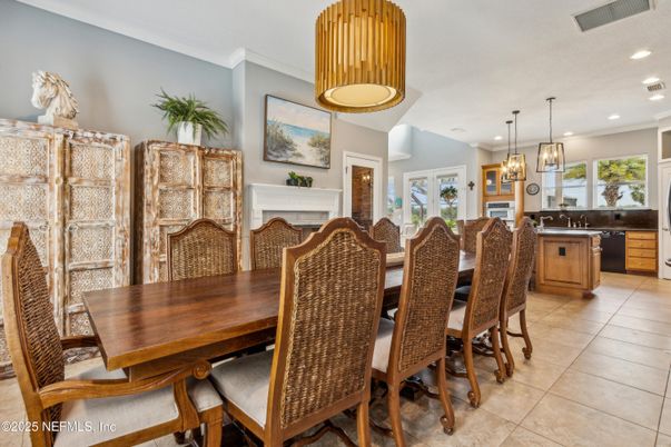 Dining room, Fireplace, Interior, Kitchen, Pendant Lights, Recessed Lighting