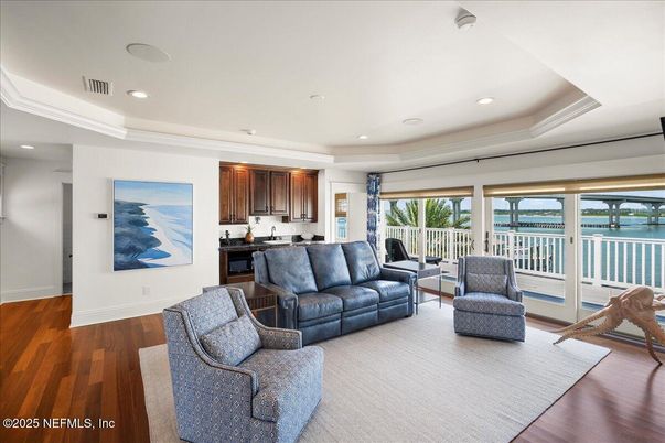 Interior, Living room, Recessed Lighting, Water, Wood Texture Flooring