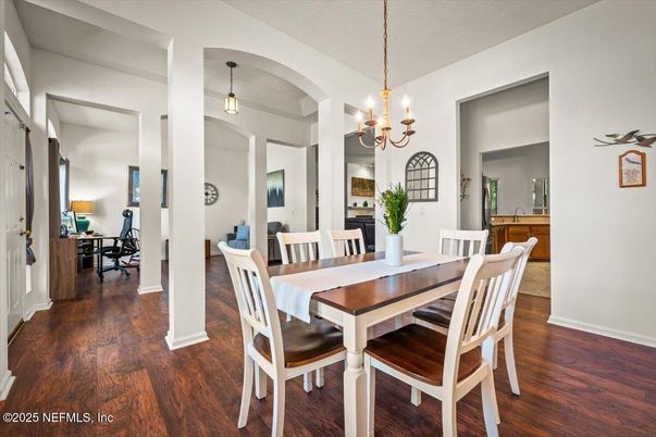 Chandelier, Dining room, Interior, Pendant Lights, Wood Texture Flooring