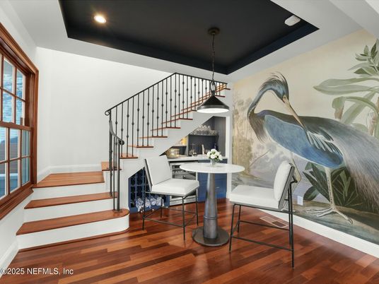 Dining room, Interior, Pendant Lights, Recessed Lighting, Wood Texture Flooring