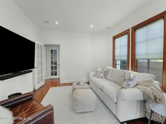 Interior, Living room, Recessed Lighting, Wood Texture Flooring