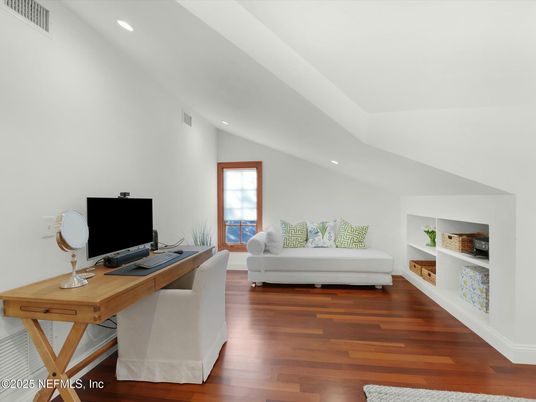 Home Office, Interior, Recessed Lighting, Wood Texture Flooring