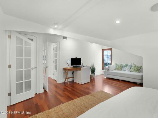 Bedroom, Home Office, Interior, Recessed Lighting, Wood Texture Flooring