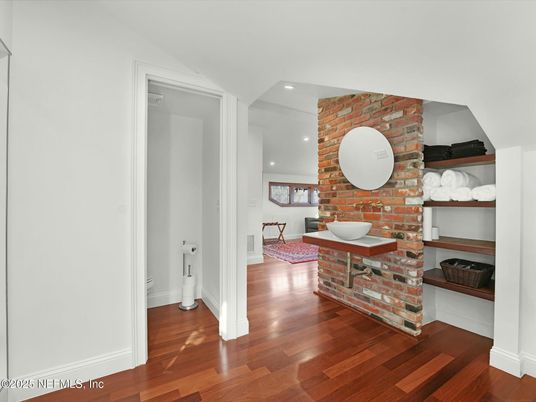 Interior, Recessed Lighting, Stone Walls, Wood Texture Flooring