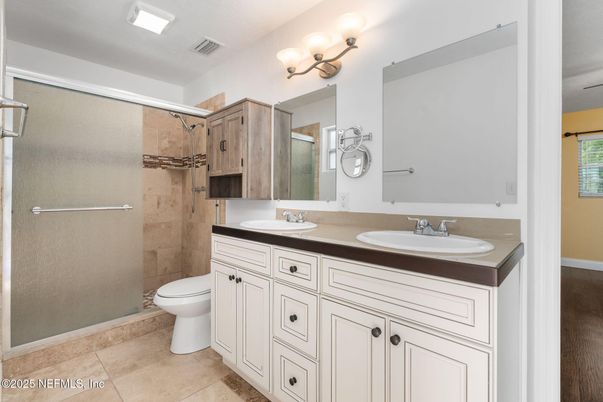 Bathroom, Dual Sink Vanities, Glass Shower, Interior